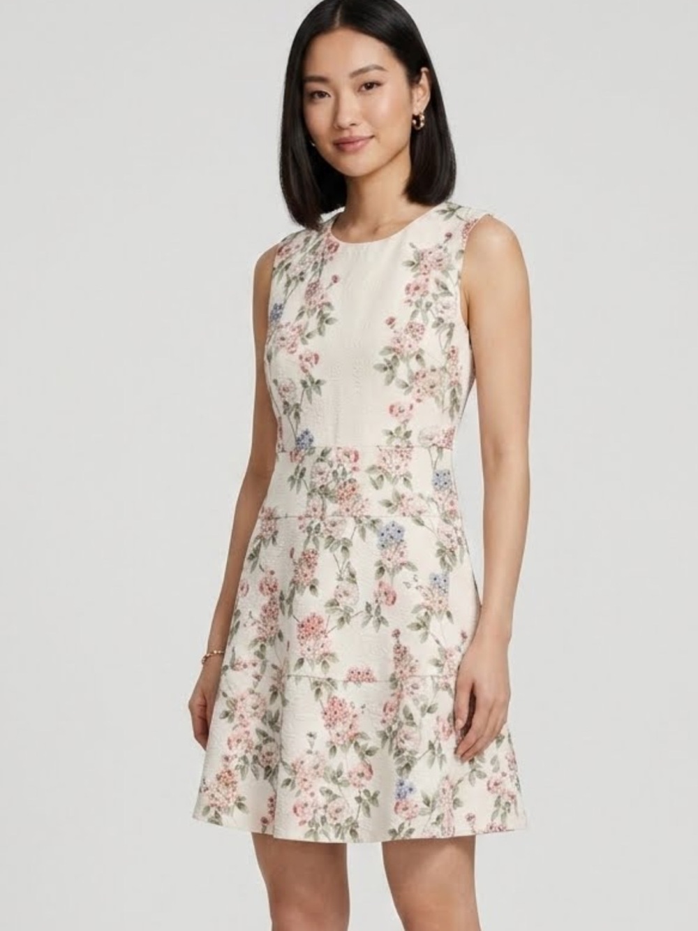 Karl Lagerfeld Cream Floral Sleeveless Dress w/ Pink Accents - coquette romantic